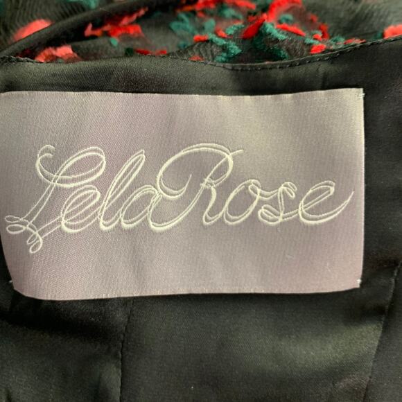 LELA ROSE Size 6 Black Red Silk Blend Floral Evening Cocktail Dress - Picture 9 of 11